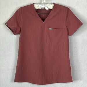 Figs Scrub Top Women's Size XS Catarina One Pocket Burgundy Technical Collection
